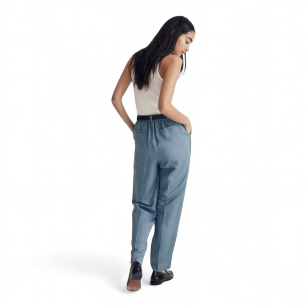 Madewell Pleated Linen Blend High Waist Tailored Tapered Pant Sz 8 in Ocean - Picture 4 of 13